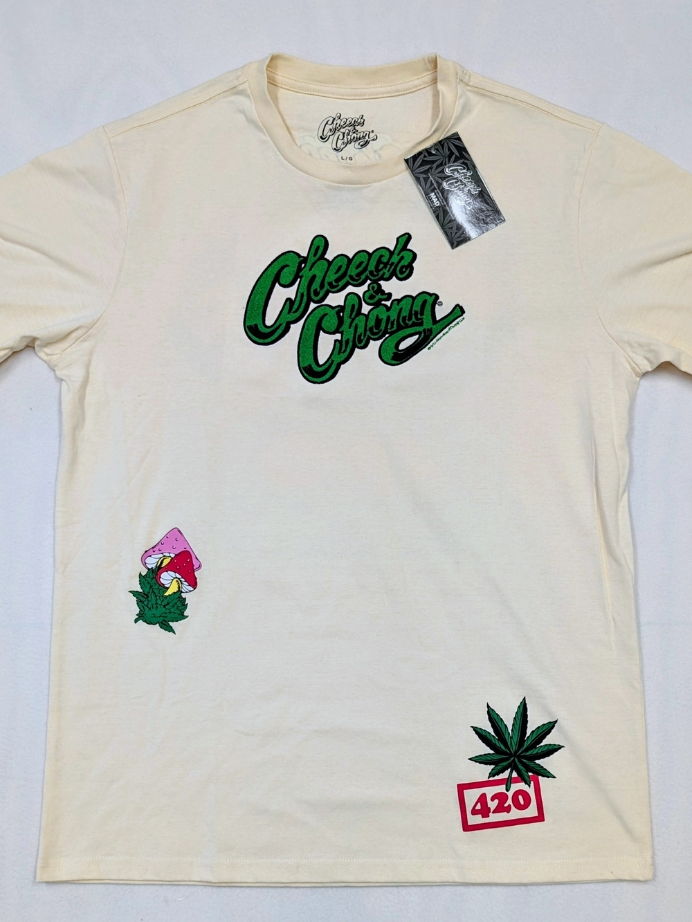 Cheech & Chong Men's Graphic T-Shirt Large Logo Chest Themed Patch Print NWT